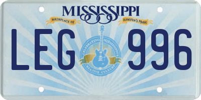 MS license plate LEG996