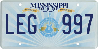 MS license plate LEG997