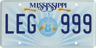 MS license plate LEG999