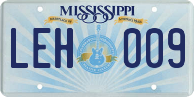 MS license plate LEH009