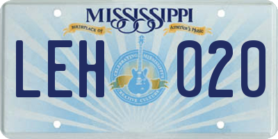 MS license plate LEH020