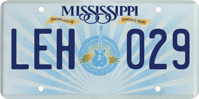 MS license plate LEH029
