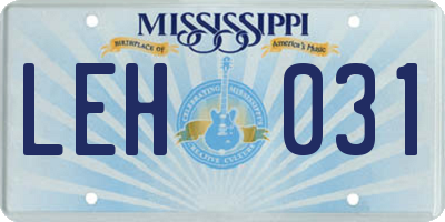 MS license plate LEH031
