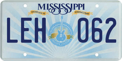 MS license plate LEH062
