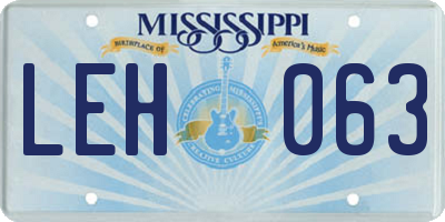 MS license plate LEH063