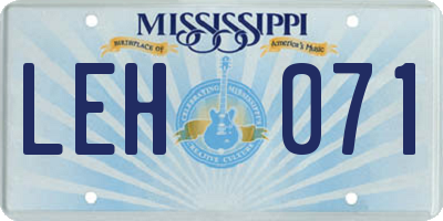 MS license plate LEH071