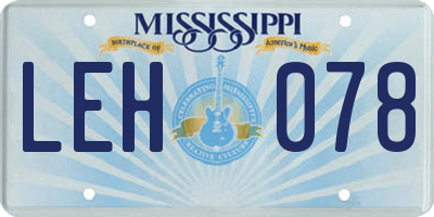 MS license plate LEH078