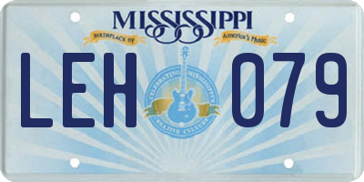 MS license plate LEH079