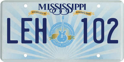 MS license plate LEH102