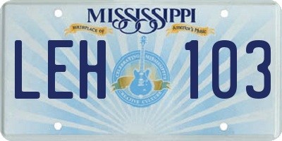 MS license plate LEH103