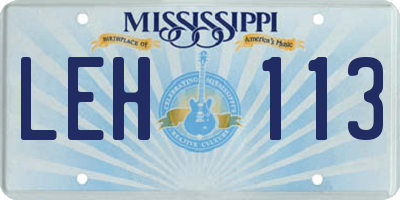 MS license plate LEH113