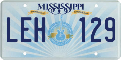 MS license plate LEH129