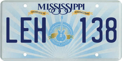 MS license plate LEH138