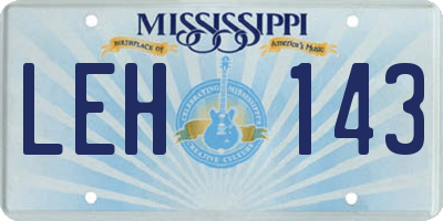 MS license plate LEH143