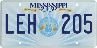 MS license plate LEH205