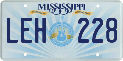 MS license plate LEH228