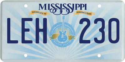 MS license plate LEH230