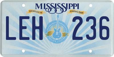 MS license plate LEH236