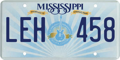 MS license plate LEH458