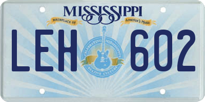 MS license plate LEH602