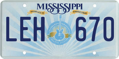 MS license plate LEH670