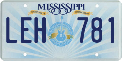 MS license plate LEH781