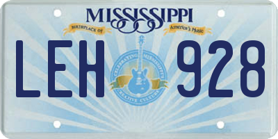 MS license plate LEH928