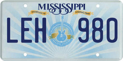 MS license plate LEH980