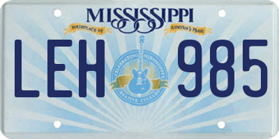 MS license plate LEH985
