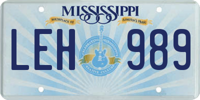 MS license plate LEH989