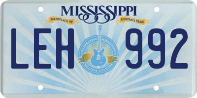 MS license plate LEH992