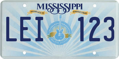 MS license plate LEI123
