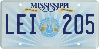 MS license plate LEI205