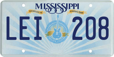 MS license plate LEI208