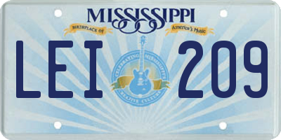 MS license plate LEI209