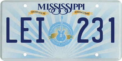 MS license plate LEI231