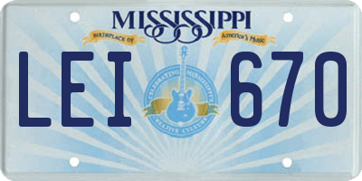 MS license plate LEI670