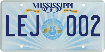 MS license plate LEJ002