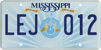MS license plate LEJ012