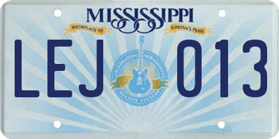 MS license plate LEJ013