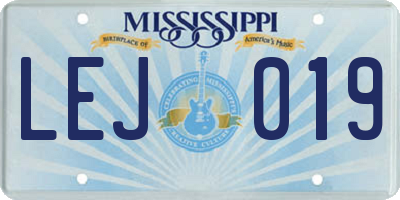 MS license plate LEJ019