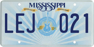 MS license plate LEJ021