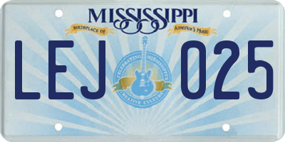 MS license plate LEJ025