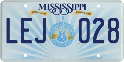 MS license plate LEJ028