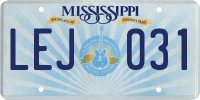 MS license plate LEJ031