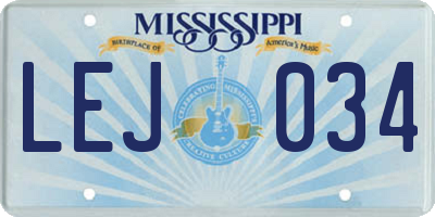MS license plate LEJ034