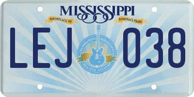 MS license plate LEJ038