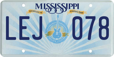MS license plate LEJ078