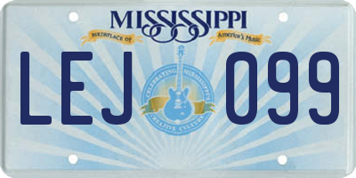 MS license plate LEJ099