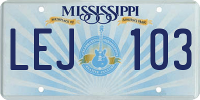MS license plate LEJ103